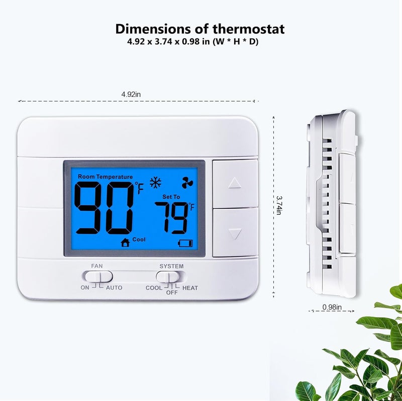Mroinge Non Programmable Thermostat for Home - Single Stage 1H/1C, with Room Temperature & Humidity Display and Large Blue LCD - Image 3